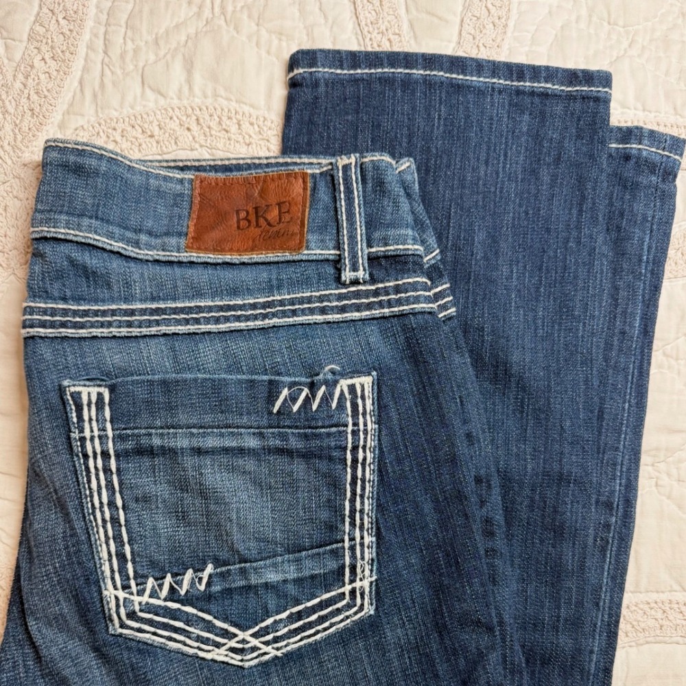 BKE Stella Straight Leg Crop Jeans Dark Wash Contrast Stitch Cowgirl Womens 29 - Picture 6 of 6